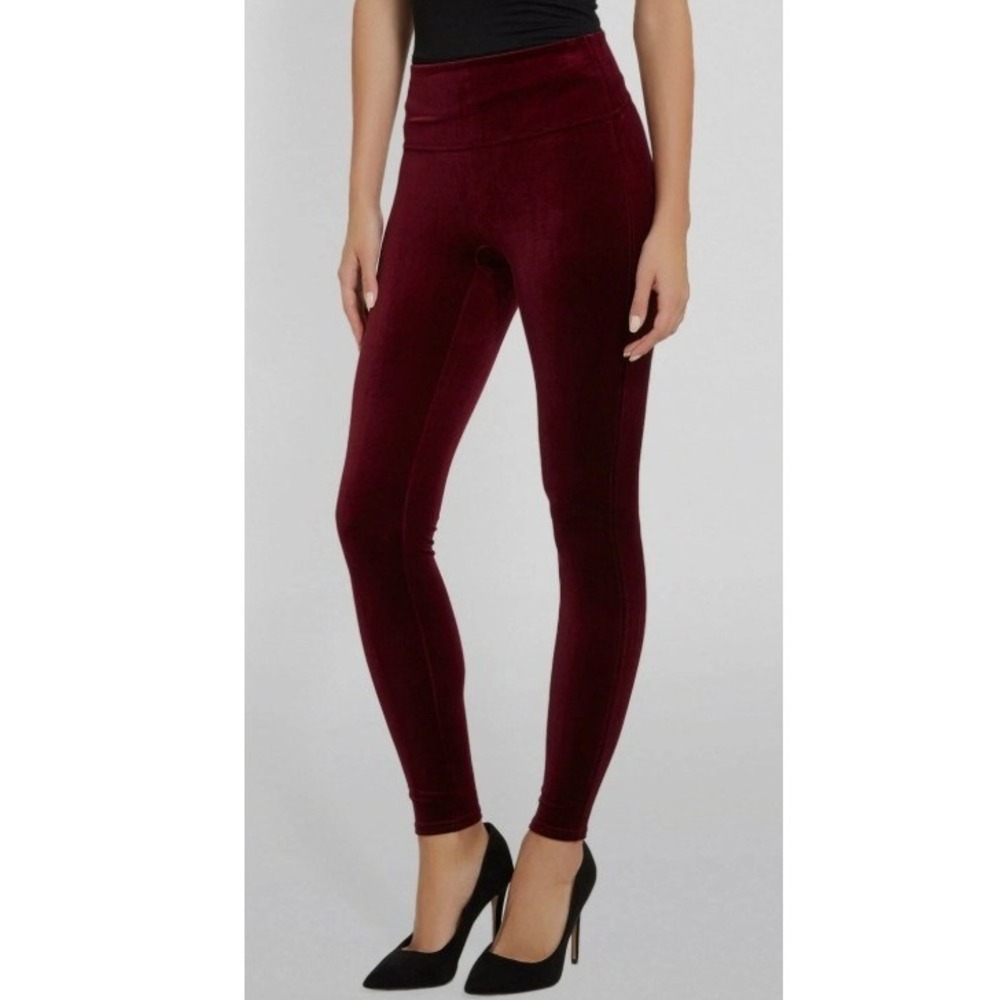 Spanx Velvet High Waisted Shaping Leggings Women S Burgundy Slimming Luxe Party
